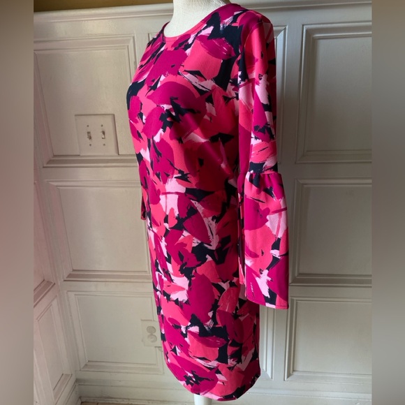 BANANA REPUBLIC LARGE 3/4 BELL SLEEVE SHIFT DRESS ABSTRACT WEARABLE ART - Picture 4 of 9